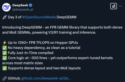 DeepSeek OpenSourceWeek第三弹：通用矩阵乘法库DeepGEMM